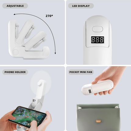 Mini Handheld Fan, Portable Fan 3 In 1 2000Mah, Battery Operated Fan With Led Display As Phone Holder, Hand Fan Usb Rechargeable