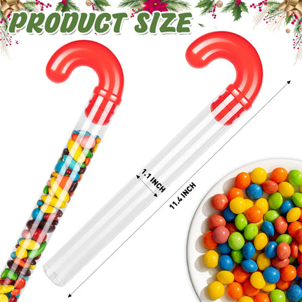 12Pcs Christmas Candy Cane Tubes, Clear Candy Containers with Red Topper, Plastic Tubes for Sweets for Christmas Party Supplies