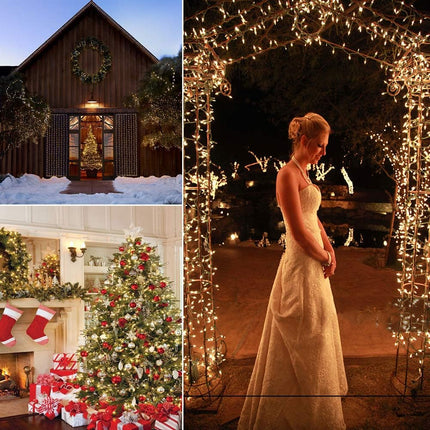 Christmas Lights with Timer Battery Operated String Lights 200 LED 8 Modes String Lights Clear Mini Light Set for Wedding Party Home Garden Wreath, Waterproof, Warm White