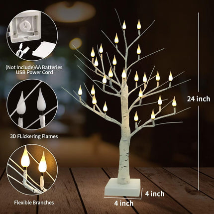 2Ft Christmas Candle Lighted Trees for Indoor Decor, d Birch Tree with 24 LED Flameless Candles Lights, USB/Battery Operated Lighted Tree Candles for Home Thanksgiving Christmas Decor