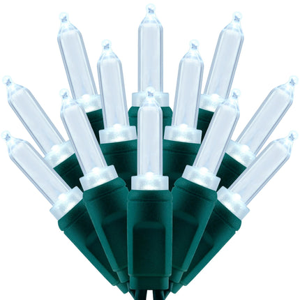 100 Cool White One-Piece LED Christmas Lights, 33 ft Green Cord High Waterproof UL T5 Outdoor String Lights (Cool White)
