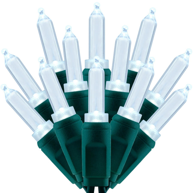 100 Cool White One-Piece LED Christmas Lights, 33 ft Green Cord High Waterproof UL T5 Outdoor String Lights (Cool White)