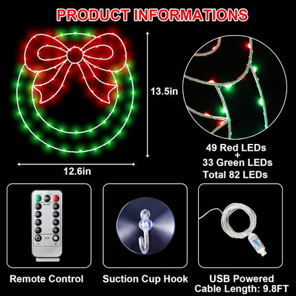 CESOF Christmas Window Lights Decorations, 2 Pack 13.5 in Lighted Christmas with Bow, Remote Control Timer USB Powered Silhouette Lights for Indoor Door Wall Home Xmas Party Decor