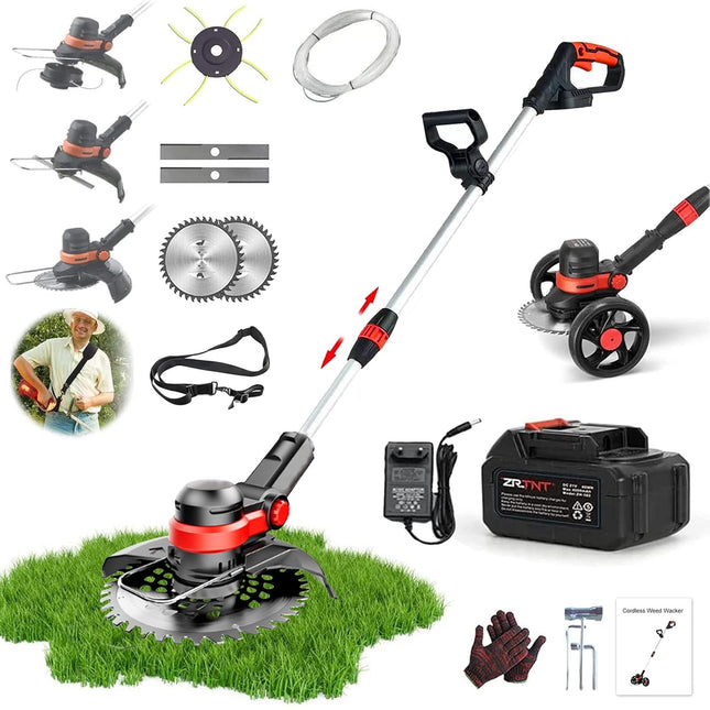 Electric Weed Wacker, 24V Cordless Weed Eater Battery Powered, Lightweight String Trimmer & Edger Lawn Tool, Battery Weed Eater with Shoulder Strap & 3 Types Blades for Yard ​and Garden