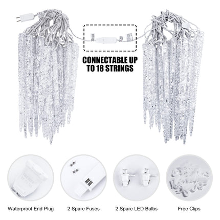 Minetom Icicle Lights Outdoor with Clips, 24.6ft 100 LED 20 Tubes Twinkling Crystal Icicle String Lights, Connectable Waterproof Hanging Icicle Christmas Lights Plug in for Eave Holiday Outdoor