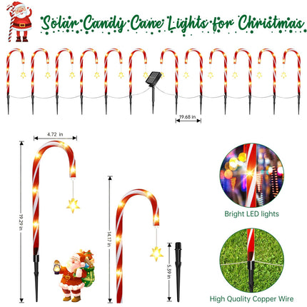 12 Pack Outdoor Christmas Decorations Solar Christmas Candy Cane Lights Solar Christmas Pathway Lights Outdoor Waterproof with Star & Bright LED 8 Modes Xmas Decorations for Outside Yard Garden