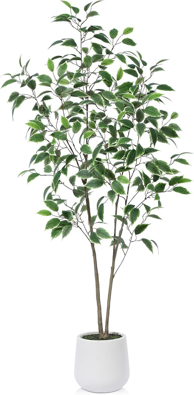 Artificial Ficus Tree, 5FT Fake Silk Ficus Plant with Planter, Indoor Faux Ficus Trees Covered Lifelike Green Moss Floor Plants for Home Office Living Room Decor and Housewarming s
