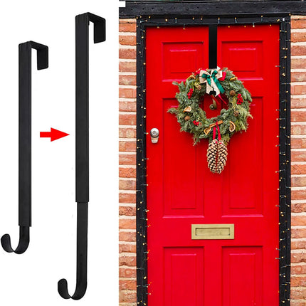 Wreath Hanger for Front Door, Adjustable Wreath Hanger from 15 to 25 Inches Wreath Hanger, 20 lbs Larger Door Wreath Hanger Christmas Fall Wreaths Decorations Hook (Black)