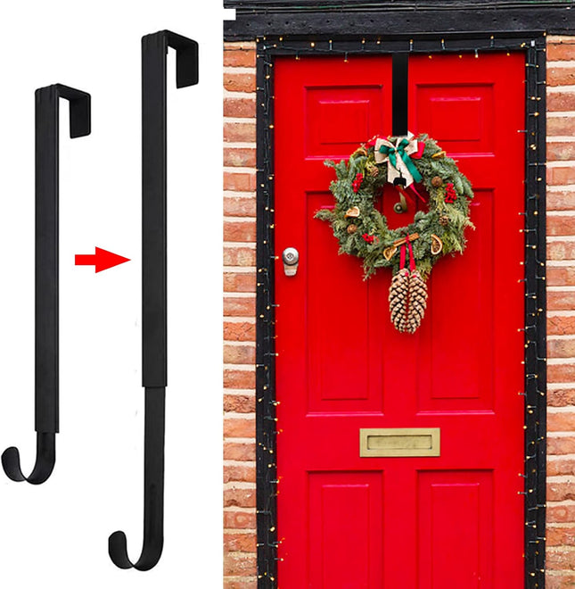 Wreath Hanger for Front Door, Adjustable Wreath Hanger from 15 to 25 Inches Wreath Hanger, 20 lbs Larger Door Wreath Hanger Christmas Fall Wreaths Decorations Hook (Black)