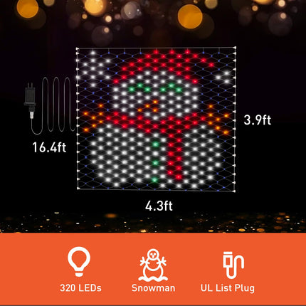 Leisure world Christmas Decorations Outdoor Net Lights, 4.3 x 3.9 ft Snowman Lights, 320 LED Net Lights Outdoor Mesh Lights, 8 Modes Christmas Net Lights for Yard, Patio, Party Decorations