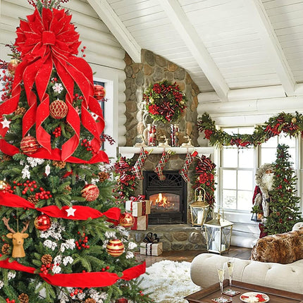 Christmas Tree Topper,33x13 inches Large Toppers Bow with Snowflake Pattern for Christmas Decoration (Red)