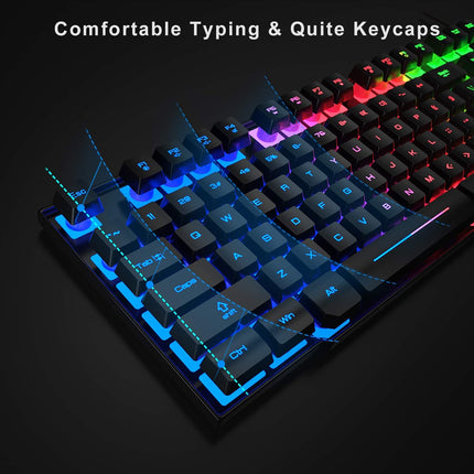 RGB Gaming Keyboard and Backlit Mouse and Headset Combo,USB Wired Backlit Keyboard,LED Gaming Keyboard Mouse Set,Headset with Microphone for Laptop PC Computer Game and Work