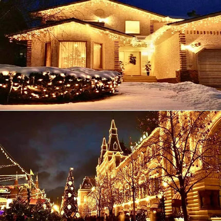 4pk Warm White Solar Christmas Lights Outdoor Waterproof, 400LED 132FT Solar Powered LED String Lights Green Wire with 8 Modes, Solar Fairy Lights for Xmas Tree Party Wedding Garden Fence Decorations