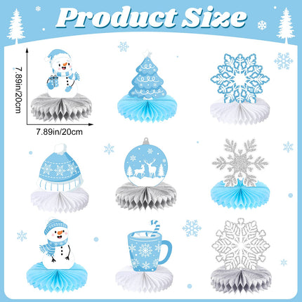 9 Pcs Winter Table Honeycomb Centerpieces Snowflake Honeycomb Party Decorations Winter Party Centerpieces for Winter Theme Christmas Birthday Baby Shower Party Supplies (Blue)