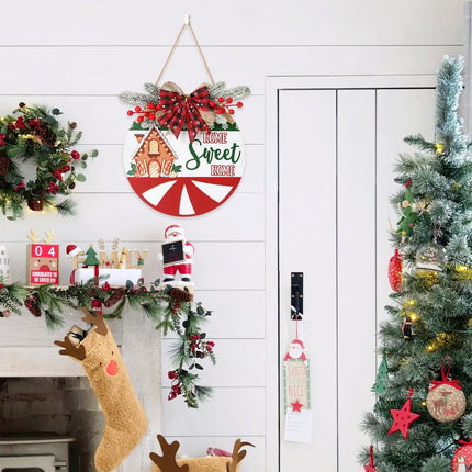 TOARTi 3D Christmas Home Sweet Home Door Wreath with Bow Pine(11.4''x11.4''), Merry Christmas Welcome Wall Sign Hanging, Farmhouse Xmas Porch Entryway Decoration for Christmas Winter Housewarming