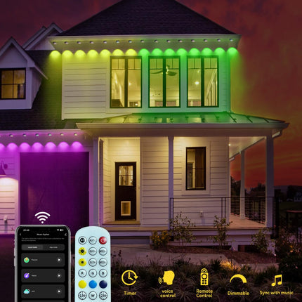 Permanent Outdoor Lights Pro,120ft Smart RGB+IC Outside Lights with 80 LEDs, IP65 Waterproof Eaves Lights for Christmas All Holiday Decorations, Work with Alexa, Google