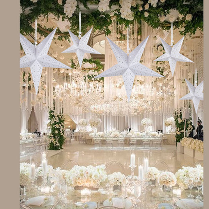 HOUÍSM Paper Star Lantern with 3PCS Fairy String Lights(30LED/1.5M), 3PCS White Star Moon Cut-Out Paper Star Lantern with 3 Sizes- 30/40/50cm for Indoor Outdoor Room Wedding Christmas Party Decor