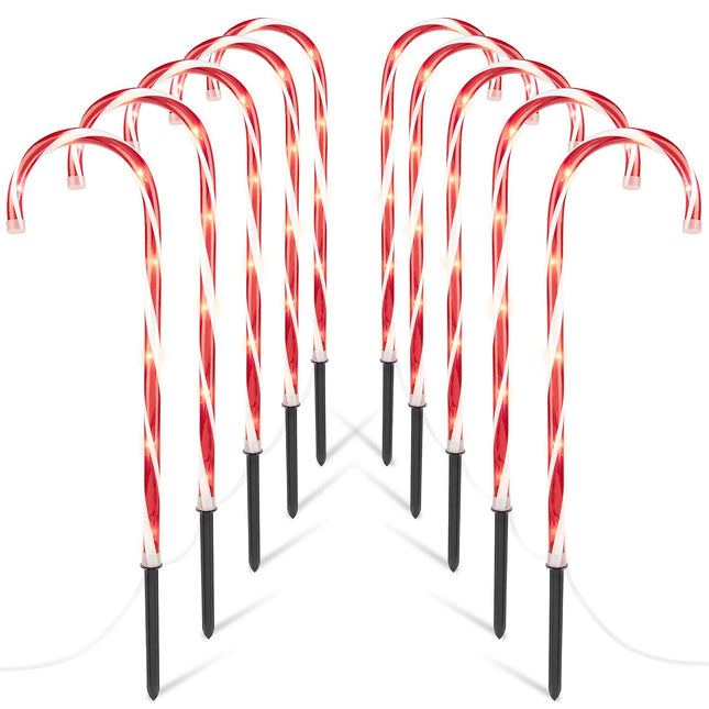 Brightown 28" Candy Cane Lights with Stakes, 10 Packs Large Christmas Pathway Lights Outdoor, Candy Cane Lights Outdoor Pathway Christmas Decorations for Yard Lawn Garden Walkway Sidewalk