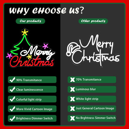 Merry Christmas Neon Sign Dimmable Christmas Tree Neon Signs Vibrant LED Christmas Neon Light up Sign for Wall Decor Window Man Cave Bedroom Wedding Bar Party Year, USB Powered
