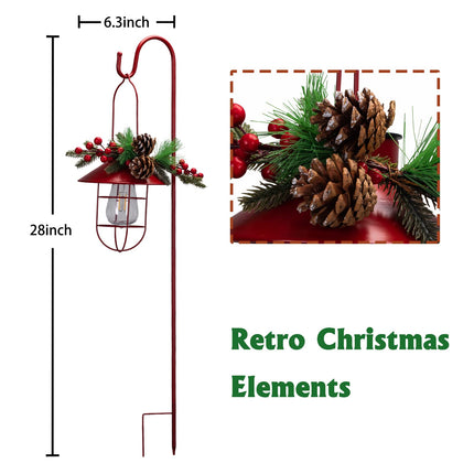 2Pack Solar Christmas Metal Hanging Lanterns with Shepherd Hook Outdoor Led Garden for Christmas Decorations