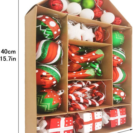 Christmas Ball Ornaments Set, Elf Boots Theme 70ct Classic Collection Splendor Red Green White Christmas Ball Ornaments, Shatterproof Xmas Balls for Christmas Tree Decoration