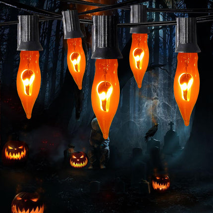 Halloween Flickering Orange String Lights Outdoor, 10Ft Flicker Flame Lights 10 C7 Flame Bulb Lights, Outside Halloween Lights Plug in for Indoor Balcony Patio Party Christmas Halloween Decorations