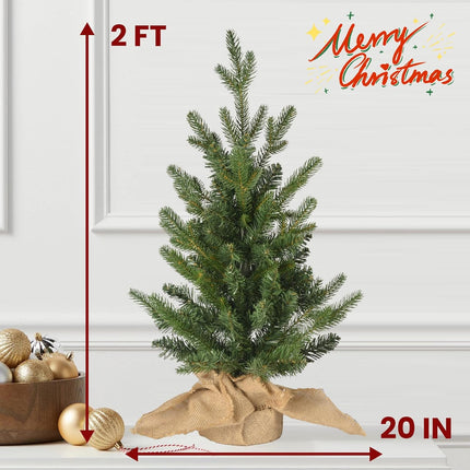2FT Artificial Christmas Tree with 122 PE&PVC Mixed Branch Tips, Unlit Premium Fir Xmas Tree for Home, Office, Party Decoration, Metal Hinges & Foldable Base, Green