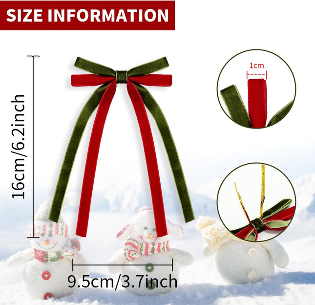 10Pcs Christmas Bows Decorations,5.9x4'' Two Tone Velvet Bow Christmas Wreath Bow for Christmas Tree Wreath Garland Wrapping Wedding Party Décor (Red Olive Green)