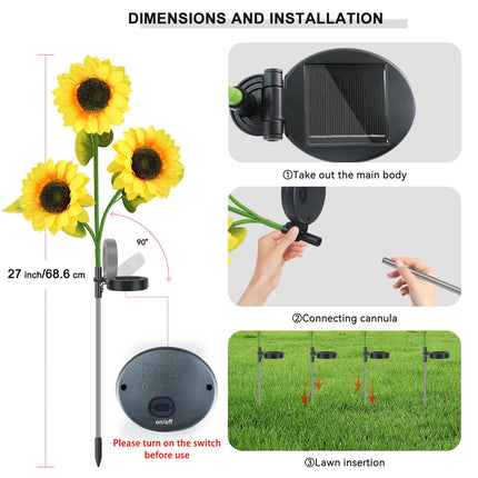 Solar Sunflower Garden Lights Outdoor Garden Decor - d 2 Pack with 6 Sunflower Lights Waterproof Solar Outdoor Lights Decorative for Christmas Yard Patio Pathway Decoration