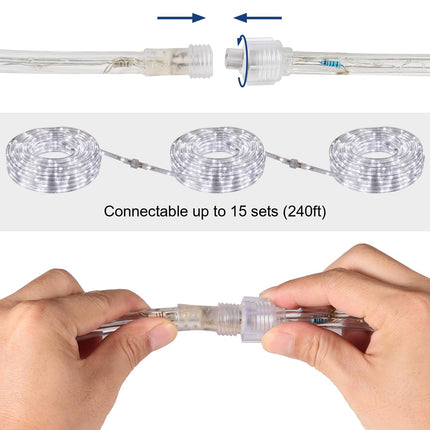 LED Rope Lights Outdoor, 108 LEDs 16Ft Connectable and Flexible Strip Lights with Holder, 110V Plug Waterproof Classic Clear Tube Lights for Indoor Outdoor Tree Garden Party Wedding Christmas (White)