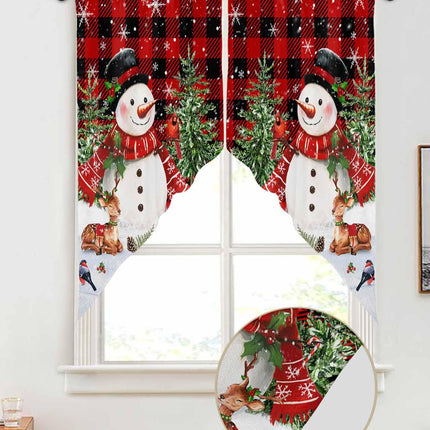 Red Plaid Snowman Christmas Swag Curtains for Living Room/Bedroom, Elk Tree Snowflake Xmas Swag Kitchen Curtain Valances for Windows, Tier Topper Scalloped Curtain 2 Panels, 72" W x 36" L