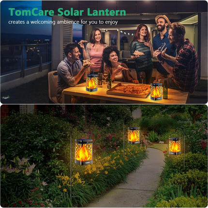 TomCare Solar Lights Outdoor d Solar Lantern Flickering Flame Outdoor Waterproof Hanging Lanterns Decorative Solar Powered Outdoor Lighting LED Christmas Lights for Patio Deck Yard, 2 Pack