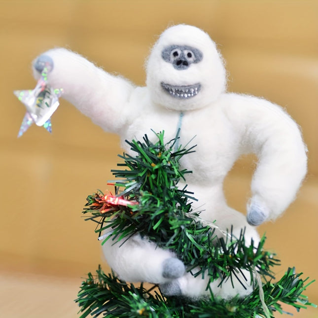 Christmas Tree Topper, Abominable Snow Monster Christmas Tree Ornament, Handmade Abominable Chimpanzees Hugger with Star, Xmas Tree Topper for Christmas Tree Ornament Decoration (White)