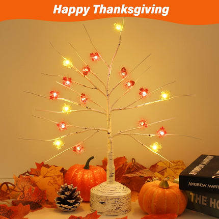 Christmas Table Decorations, Birch Trees with 18 LED Lights Maple Acorns Tree Artificial Birch Branches Battery Powered Lighted Birch Tree for Christmas Year Tabletop Indoor Home Room Decor