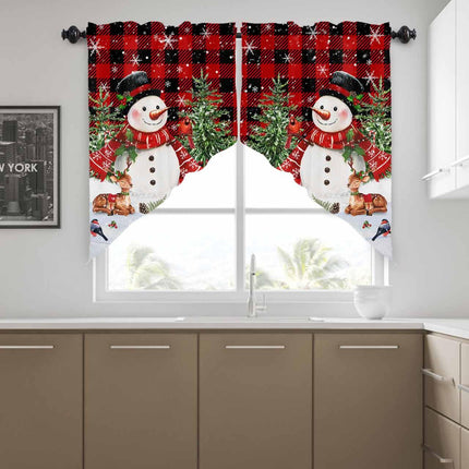 Red Plaid Snowman Christmas Swag Curtains for Living Room/Bedroom, Elk Tree Snowflake Xmas Swag Kitchen Curtain Valances for Windows, Tier Topper Scalloped Curtain 2 Panels, 72" W x 36" L
