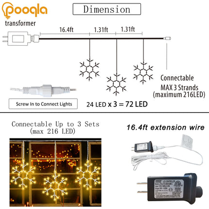 Christmas Snowflake Icicle Lights Outdoor Decoration, LED String Lights 8 Modes, Hanging Twinkle Fairy Lights for Roof Window Home Party Garden Yard Christmas Decoration, Warm White