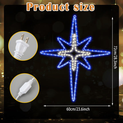 Christmas Star of Bethlehem LED Star Hanging Lights Nativity Holy Family Light for Door Window Porch Wall Decoration Plug Operated Lighted Star Hanging Tree Topper(Blue, Light Yellow,28")