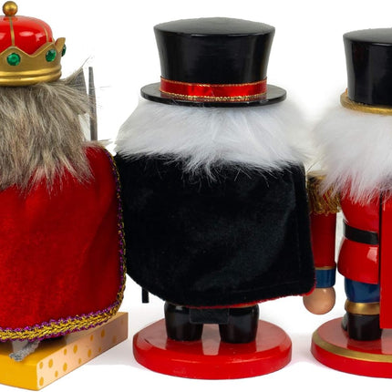 FUNPENY 3 Set Christmas Nutcrackers Figures, 7 Inch Handmade Wooden Mouse King Soldier and Pirate Traditional Nutcracker Decorations for Fall Festive Christmas Desktop Collectible Decor