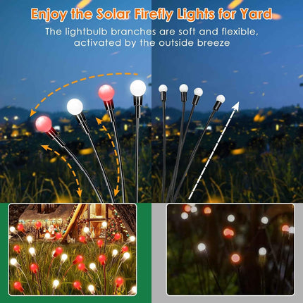 OZS 6Pack Total 48LED Red and White Solar Christmas Lights Outdoor - Solar Garden Lights，Swaying Solar Firefly Lights Outdoor Waterproof，Solar Lights for Pathway Patio Yard Christmas Decorations