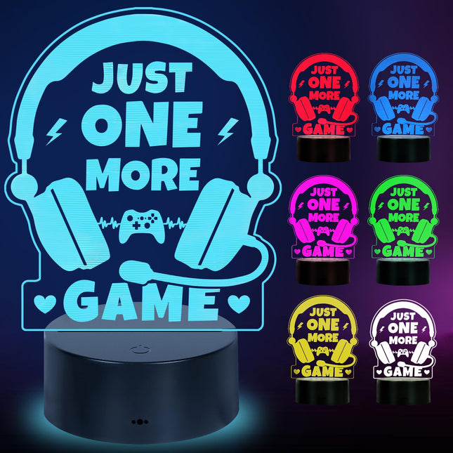 Gamer s for Teenage Boy Boyfriend Birthday , Cool Christmas for Men Dad Son Gamer Lover , LED Light Up Gaming Lamp Acrylic Gaming Night Light 7 Colors - Just One More Game