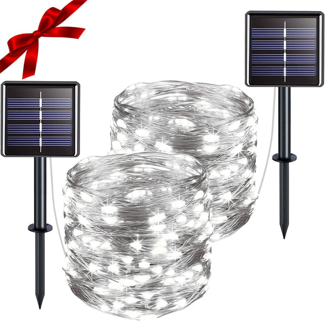 suddus Solar Fairy Lights Outdoor Waterproof, 2 Pack 33ft 100 LED Solar Twinkle Lights, White Solar Christmas Lights for Backyard Trees Patio Deck Garden Birthday Party Wedding Decorations