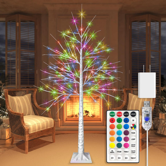 5FT LED Lighted Birch Tree Colorful LED Tree with Lights RGBW Birch Tree for Home Festival Christmas Season Decor, LED Artificial Birch Tree with 17 Light Colors&8 Lighting Modes&Timer.