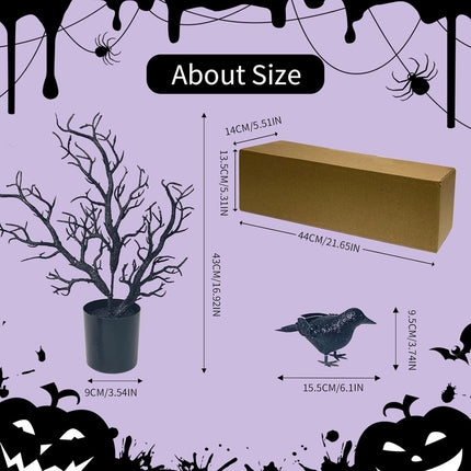 2PCS Halloween Black Tree Decorations Indoor Outdoor, Halloween Black Spooky Tree Branches with Crows for Home Window Table Centerpiece Fireplace Halloween Party Decorations