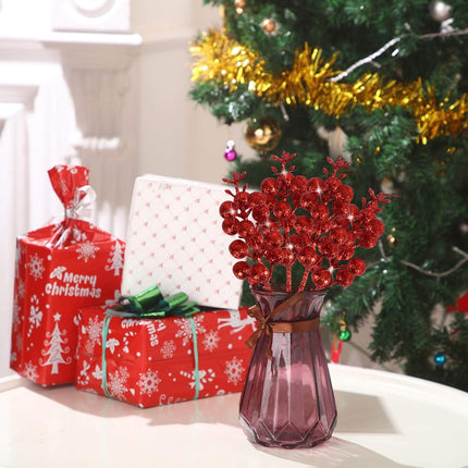 CCINEE 20pcs Glitter Christmas Red Berry Stems,7.8Inch Xmas Artificial Glitter Berry Branches for Christmas Tree Ornaments DIY Xmas Wreath Picks Crafts Home and Holiday Decor