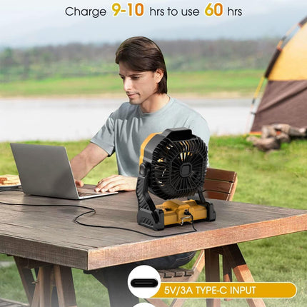 Portable Camping Fan For Tents 20000Mah Rechargeable Battery Operated Fan With Led Light, Portable Travel Fans For Home, Desk