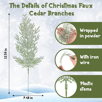 Lyrow 96 Pcs Christmas Snowy Artificial Pine Needles Branches Twigs Fake Pine Picks Fake Tree Branches Faux Pine Sprigs Greenery Stems for Holiday Garden DIY Crafts Wreaths Garlands Party Decorations