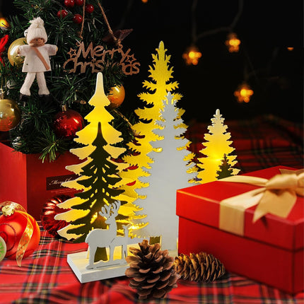 Wooden Christmas Tree Tabletop Decorations, LED Light up Wooden Christmas Ornaments 10inch 2AA Battery Powered for Xmas Home Holiday Party Décor