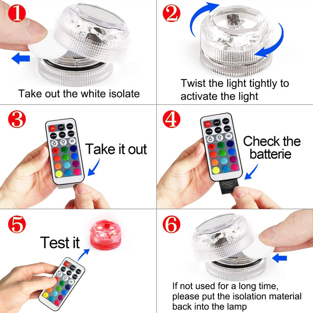 Mini Submersible LED Lights,Small Waterproof LED Tea Lights Candle with Remote Battery led Operated,RGB Color Changing for Vase Home Party Wedding Table Centerpieces Fountain Halloween Lantern