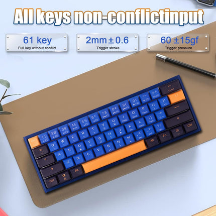 BOYI Wired 60% Mechanical Gaming Keyboard,61 Pro Mini RGB Tri-Mode PBT XDA Keycaps NKRO Programmable Wireless Keyboard for Gaming and Working(Horizon Blue Color,Gateron Red Switch)
