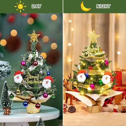 Nialnant Tabletop Mini Christmas Tree, 23.6 Inch Artificial Pine Xmas Tree with Lights, Small Christmas Tree for Home Office DIY Christmas Decoration